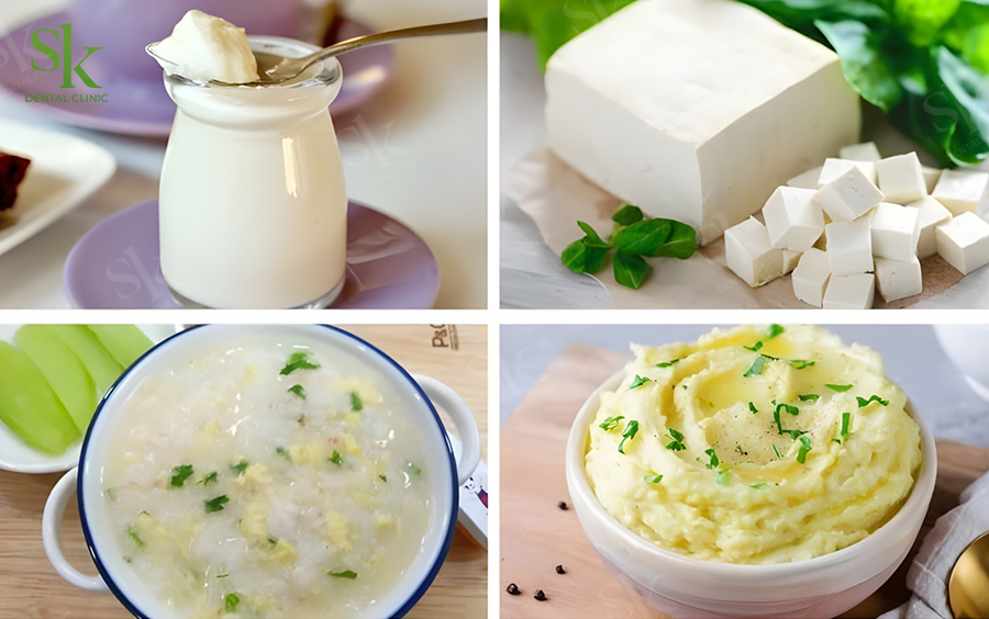 Ăn thức ăn mềm: cháo, súp, sữa, khoai nghiền